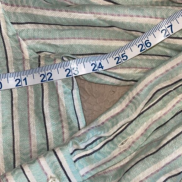 Mr‎ Sid John Rima Vintage Mens Button Down Shirt Long Sleeve Striped Linen Green - Picture 8 of 9